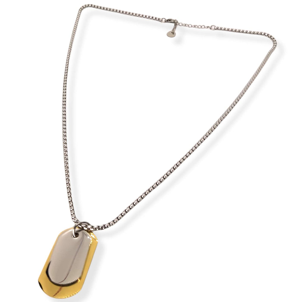 Habibi Jewels Collana in Acciaio da Uomo con Targhetta Militare Acciaio e Oro Giallo Dorata Necklace Man Targhette Piastrina Piastrine Festa del papà Regalo Compleanno Laurea Natale Onomastico