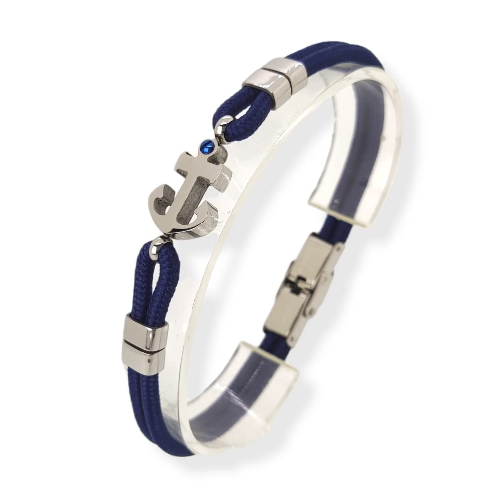 Habibi Jewels Bracciale Ancora Uomo in Acciaio e Blu con Chiusura ad Incastro Braccialetto Idea Regalo Festa del Papà Compleanno Laurea