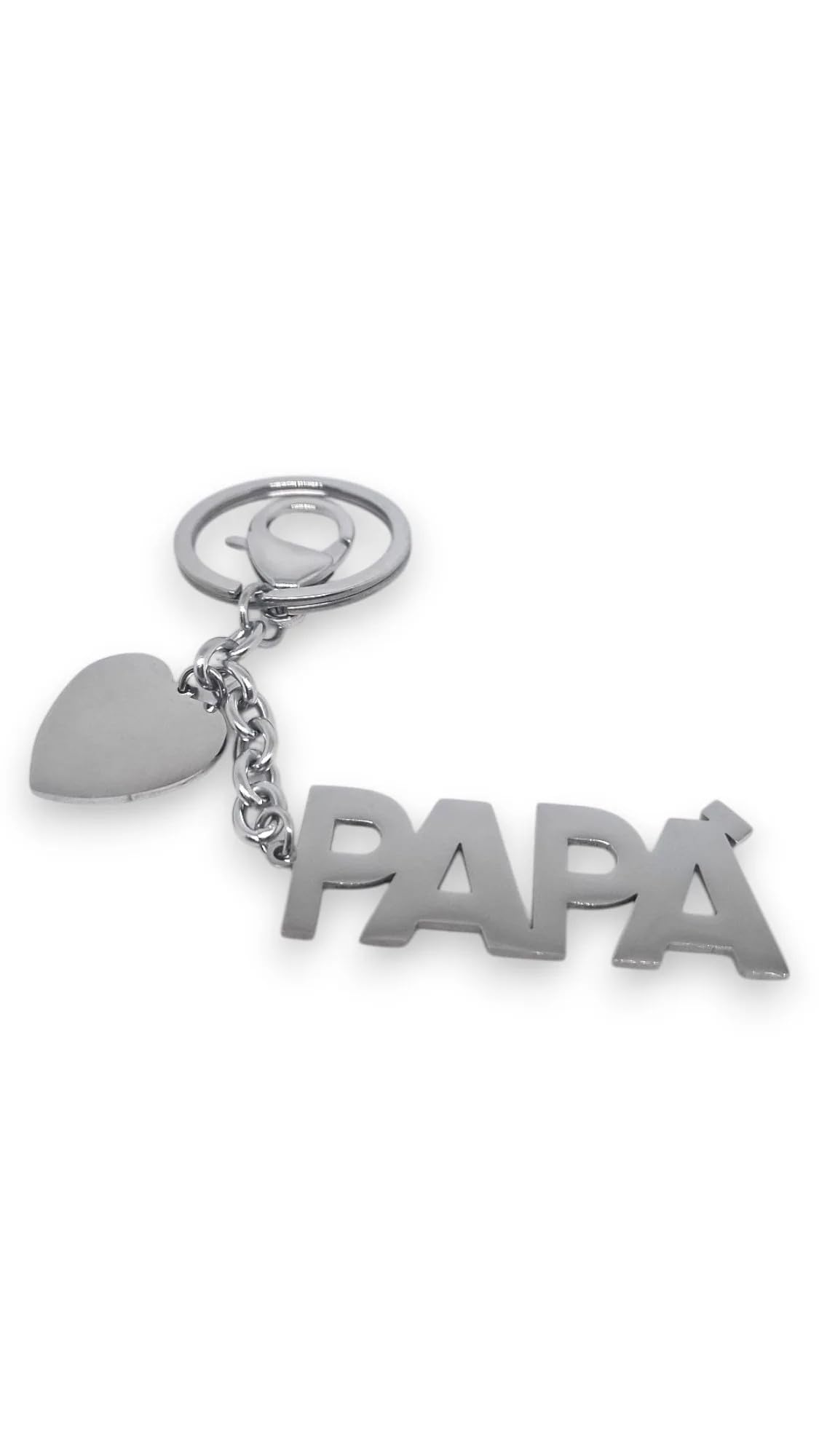 Habibi Jewels Portachiavi in Acciaio Inossidabile con Scritta Papà Silver e pendente a forma di Cuore con anello e moschettone Idea Regalo Compleanno Onomastico Natale Occasione Speciale