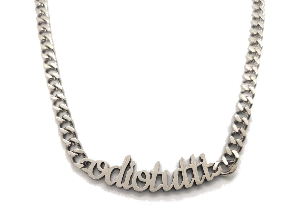 Habibi Jewels Collana in Acciaio da Donna con scritta ODIO TUTTI Silver a Maglia Larga Collanina Necklace for Woman Regalo Compleanno Laurea Onomastico Festa della Mamma