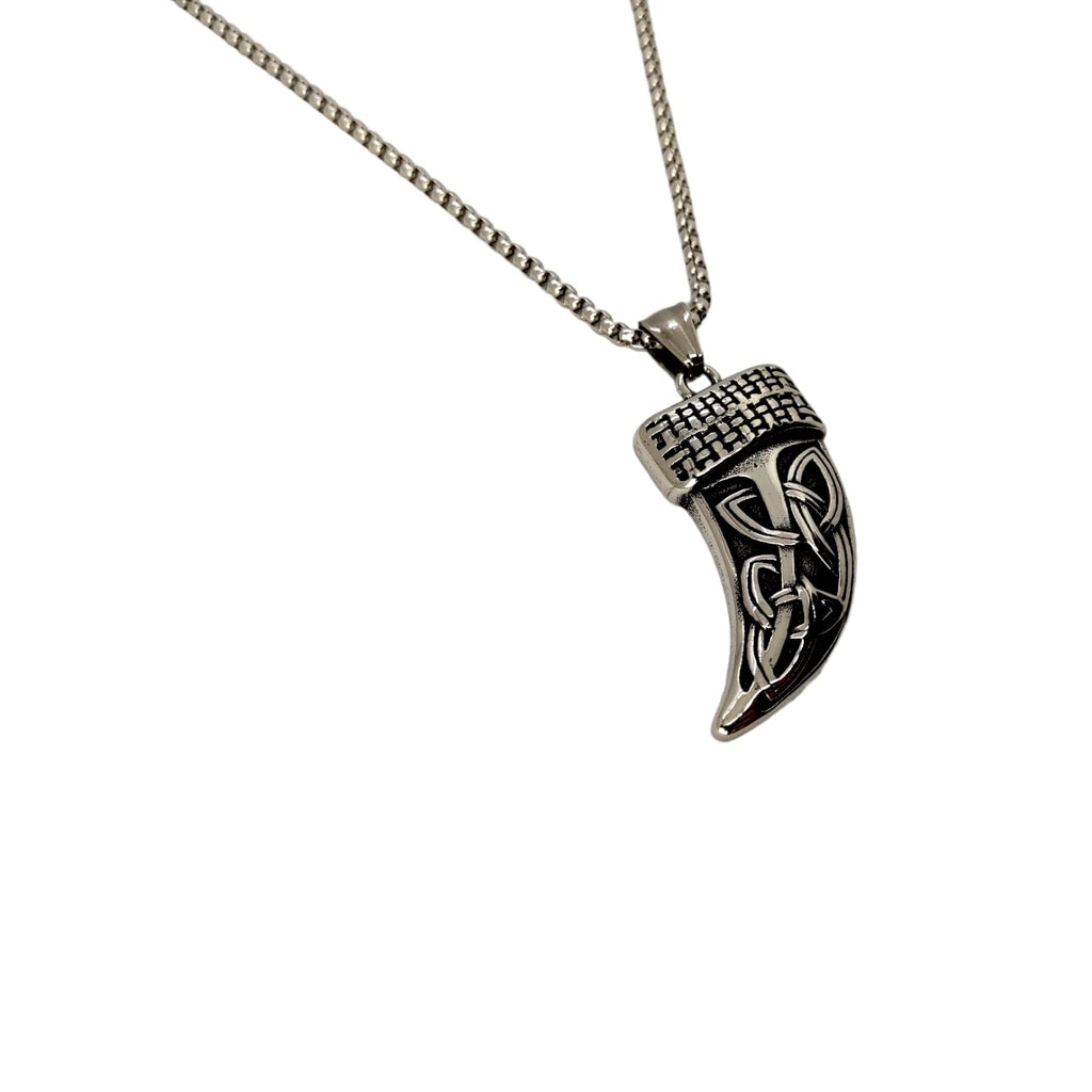 Habibi Jewels Collana Dente di Lupo Celtico da Uomo in Acciaio con Catena a Maglia Veneziana Chiusura a Moschettone Idea Regalo Festa del Papà Natale Compleanno Laurea