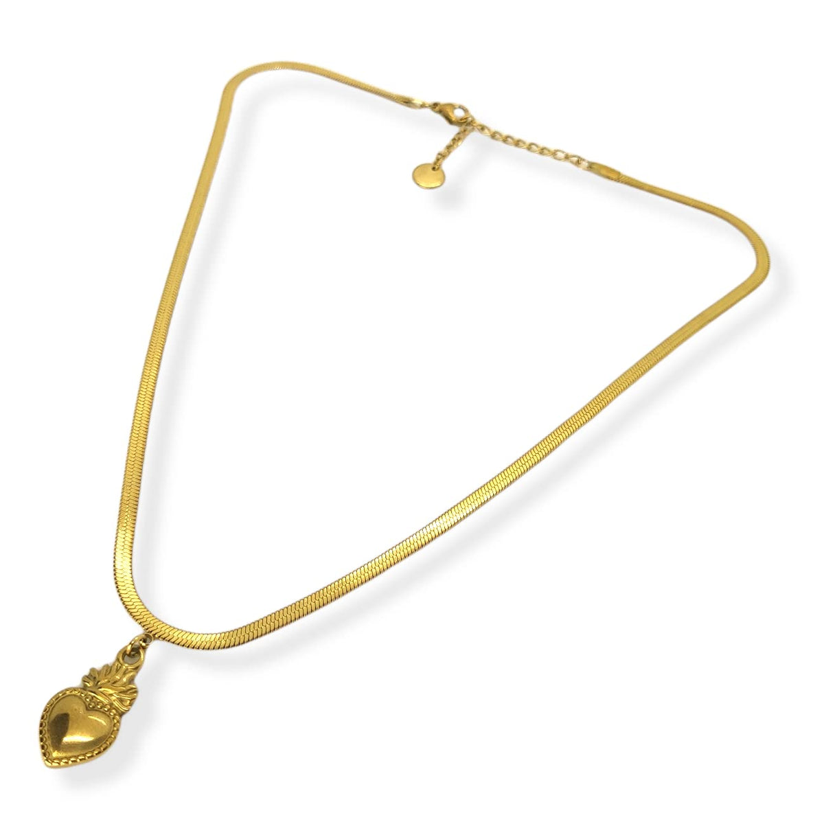 Habibi Jewels Collana da Donna in Acciaio Modello Piatto Snake Color Oro Giallo Dorata con Ciondolo Sacro Cuore Ex Voto Idea Regalo Compleanno Festa della Mamma Natale