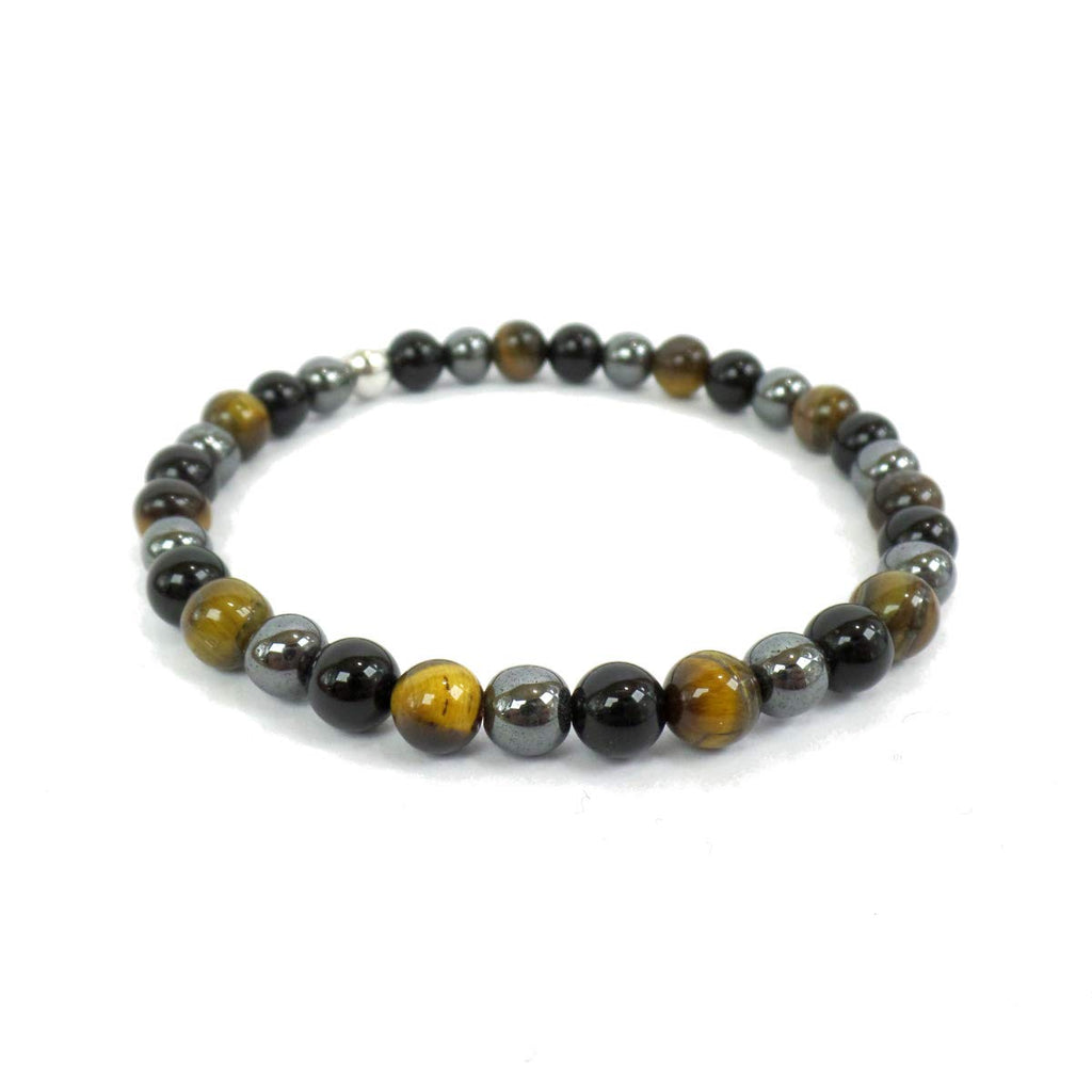 Habibi Jewels Bracciale Elastico con Pietre Occhio di Tigre, onice ed Ematite ed Elemento in Argento 925 Prodotto Artigianale Made in Italy Braccialetto