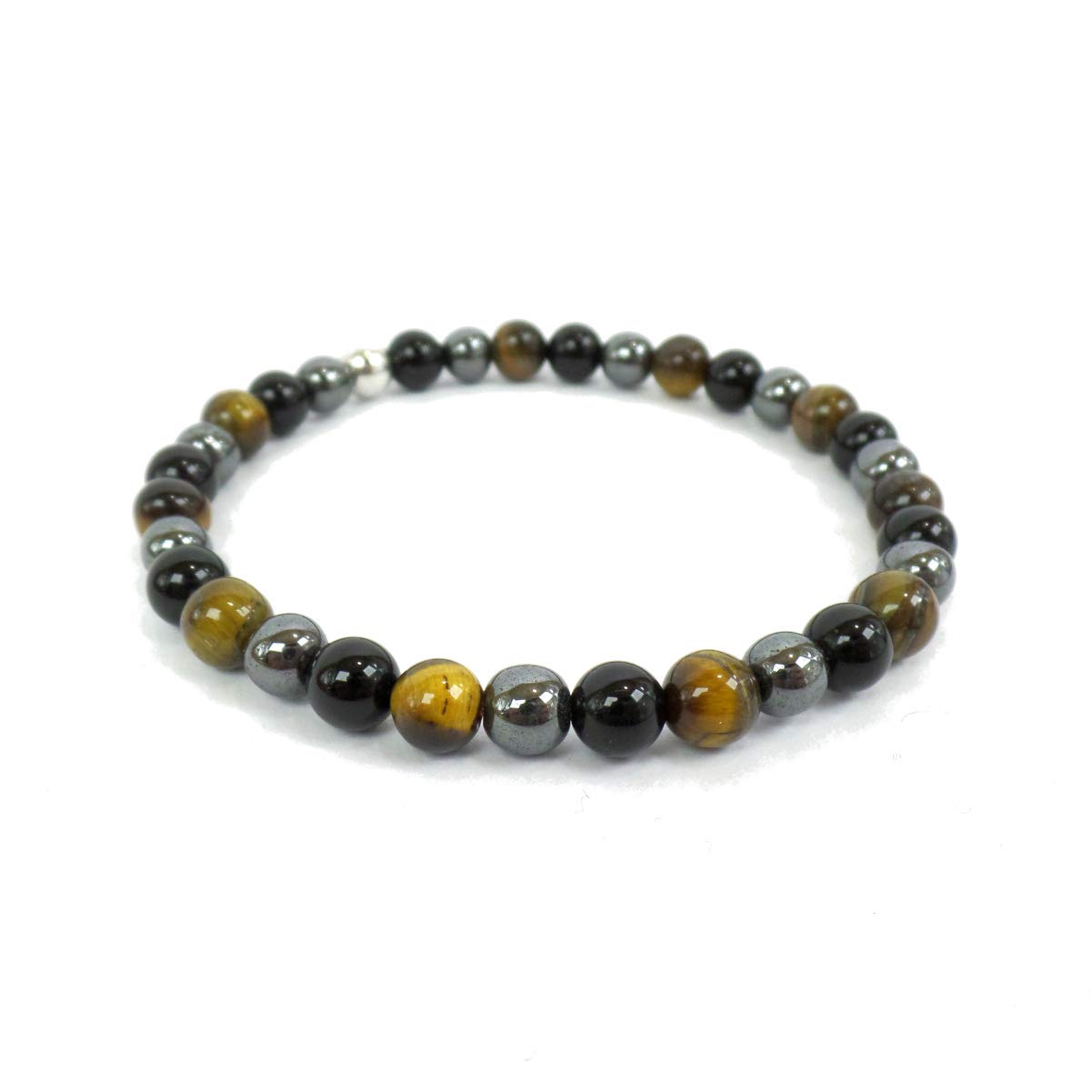 Habibi Jewels Bracciale Elastico con Pietre Occhio di Tigre, onice ed Ematite ed Elemento in Argento 925 Prodotto Artigianale Made in Italy Braccialetto