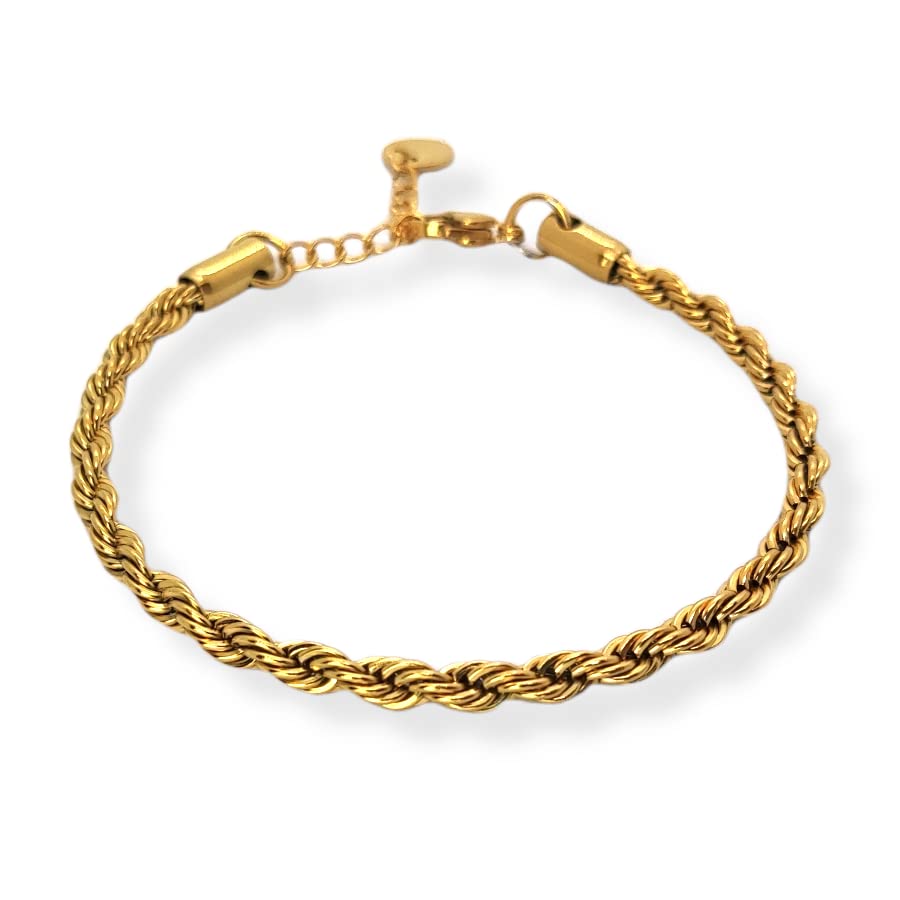 Habibi Jewels Bracciale da Uomo Donna in Acciaio Modello Corda Intrecciata Torcione Color Oro Giallo dorato Braccialetto Idea Regalo Festa del Papà Compleanno Laurea