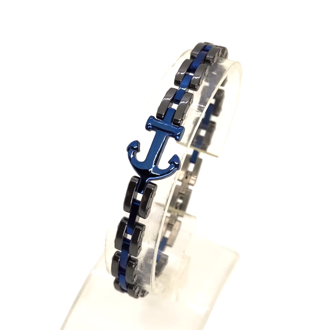 Habibi Jewels Bracciale Ancora Uomo Acciaio Grigio e Blu Chiusura Regolabile Bracelet man Braccialetto Festa del papà Regalo Compleanno Laurea Natale Onomastico