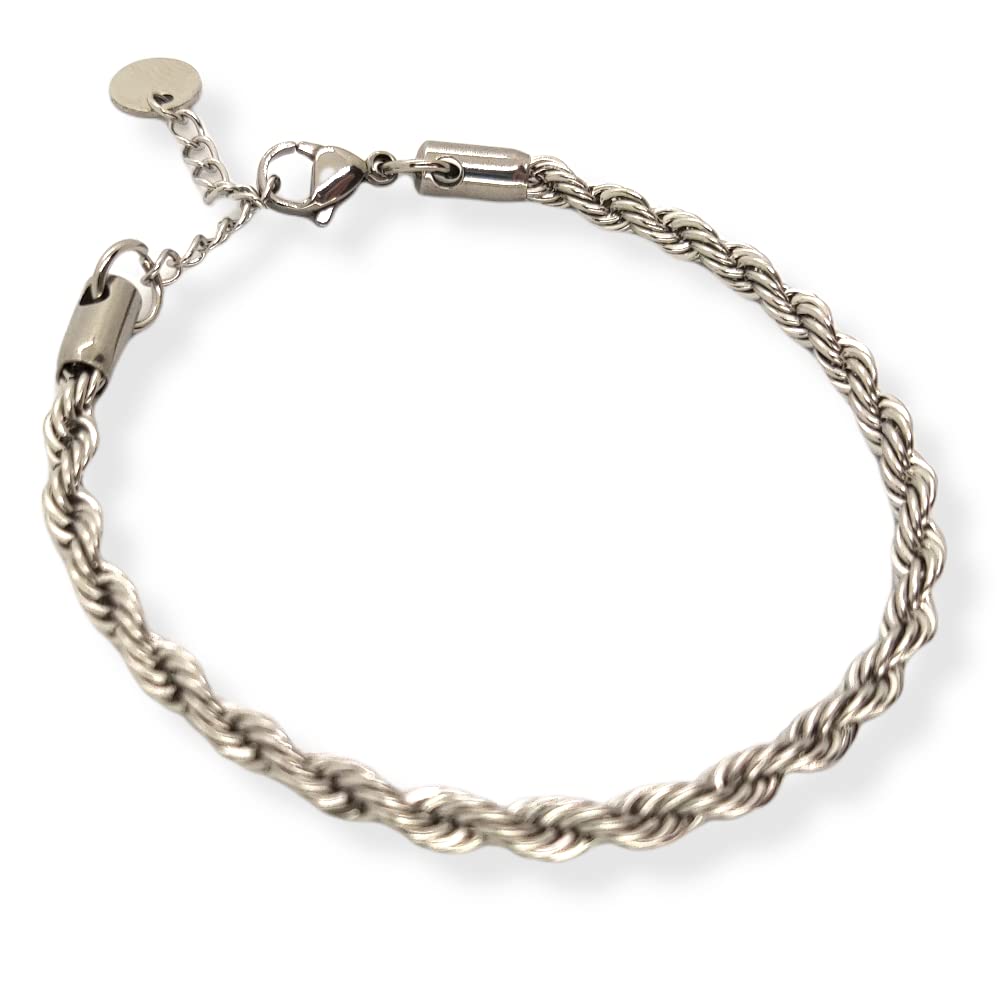 Habibi Jewels Bracciale Uomo Donna Acciaio Modello Catena Corda Intrecciata Torcion 6 mm Braccialetto Idea Regalo Festa del Papà Compleanno Laurea