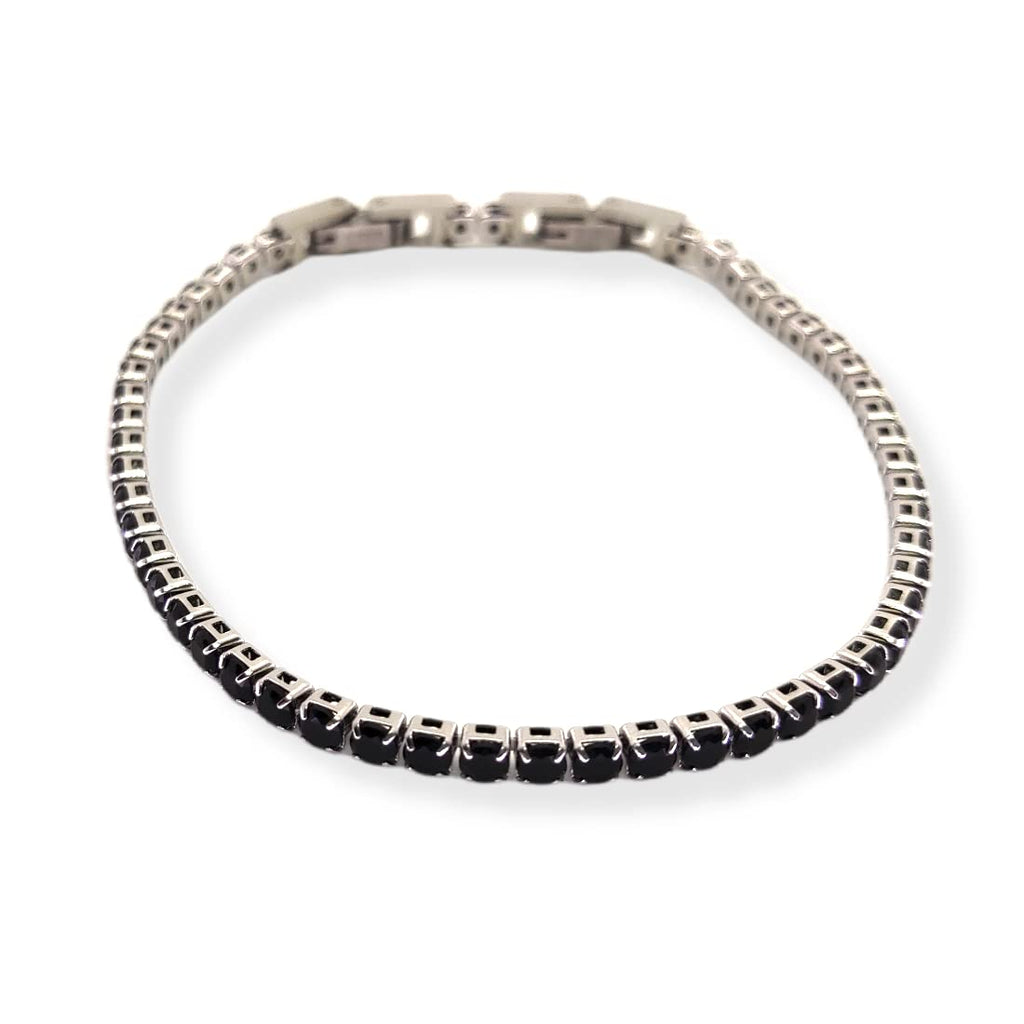Habibi Jewels Bracciale Tennis Donna Uomo in Acciaio Nero Strass Brillantini Braccialetto Idea Regalo Compleanno Laurea