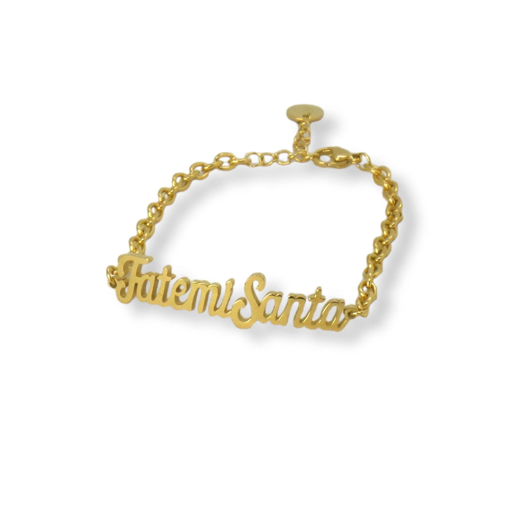 Habibi Jewels Bracciale in Acciaio da Donna con scritta FATEMI SANTA Color Oro Gold Catena a Maglie Braccialetto Chiusura Moschettone Compleanno Laurea Onomastico Festa della Mamma Festa della Donna