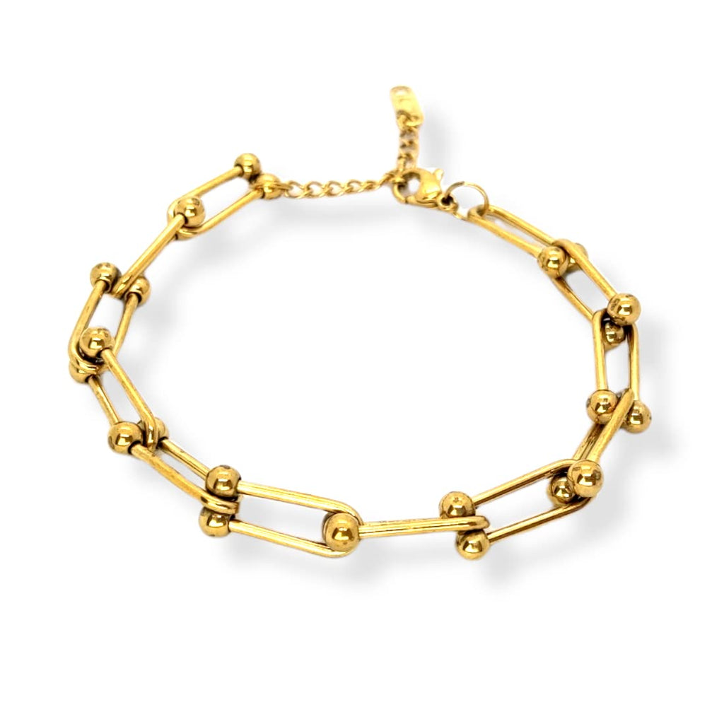 Habibi Jewels Bracciale Catena Uomo in Acciaio Color Oro Giallo Dorato Modello Semirigido Regolabile Bracelet for Man Festa del Papà Natale Laurea Idea Regalo Lucidissimo Compleanno