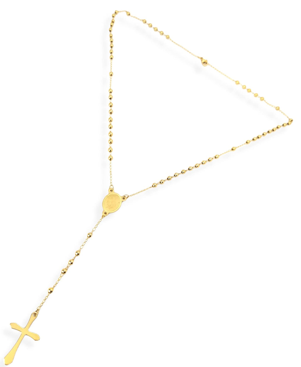 Habibi Jewels Collana Rosario in Acciaio da Uomo Donna Oro Giallo Dorata Grani Perline 4 mm Dorata Medaglietta Madonnina e Ciondolo Croce Idea Regalo Compleanno Laurea Onomastico Comunione