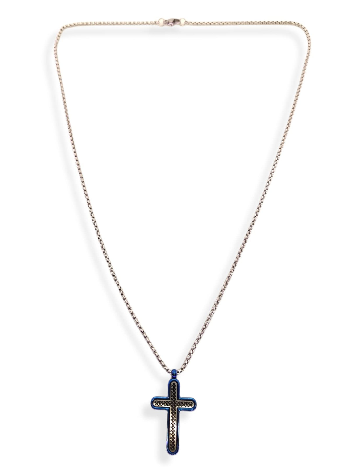 Habibi Jewels Collana Croce Acciaio Uomo Blu Catena a Maglia Chiusura a Moschettone Idea Regalo Festa del Papà Compleanno Laurea