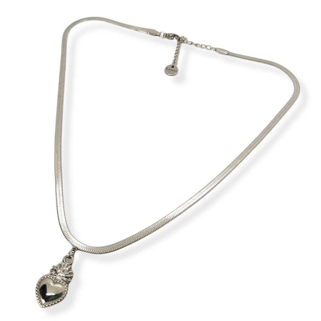 Habibi Jewels Collana da Donna in Acciaio Modello Piatto Snake con Ciondolo Sacro Cuore Ex Voto Idea Regalo Compleanno Festa della Mamma Natale