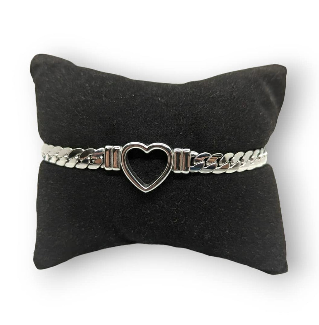 Habibi Jewels Bracciale da Donna in Acciaio con Cuore Centrale Silver Catena a Maglia Cubana Regolabile Braccialetto Idea Regalo Festa della Mamma Compleanno Onomastico Natale