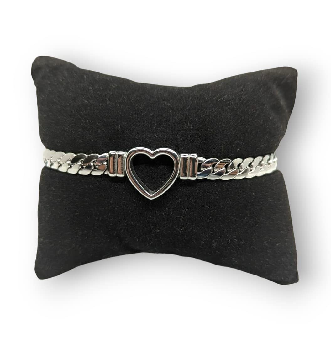 Habibi Jewels Bracciale da Donna in Acciaio con Cuore Centrale Silver Catena a Maglia Cubana Regolabile Braccialetto Idea Regalo Festa della Mamma Compleanno Onomastico Natale