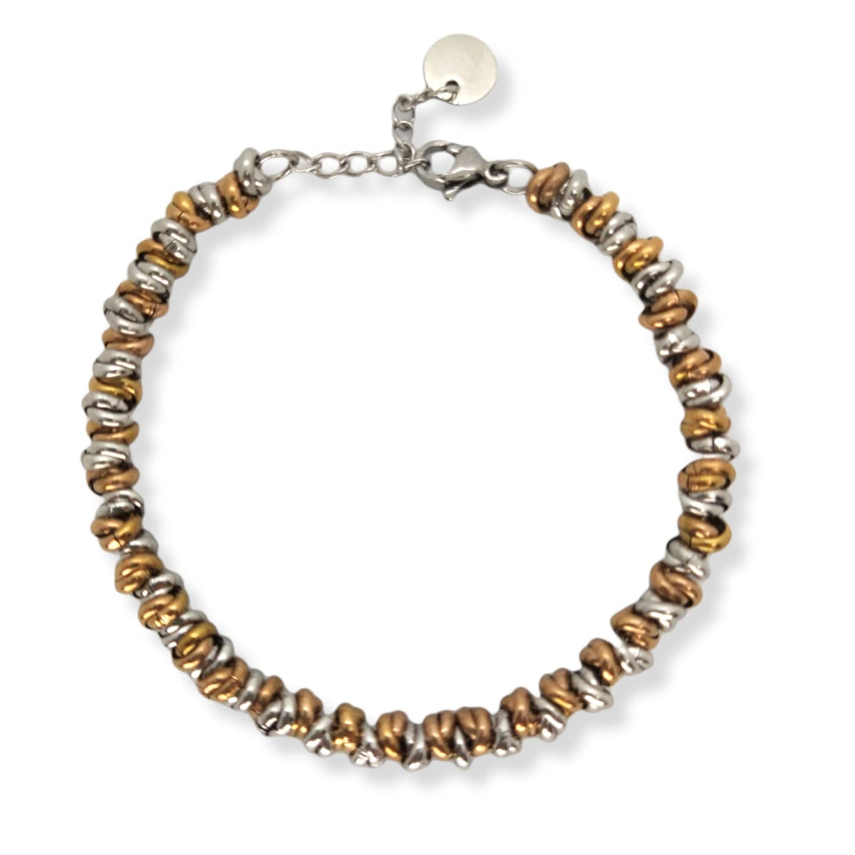 Bracciale Cerchietti Donna in Acciaio con Nodini Intrecciati Bronzo Chiusura a Moschettone Braccialetto Ragazza Bracelet for Woman Idea Regalo Festa della Mamma Festa della Donna Compleanno Laurea