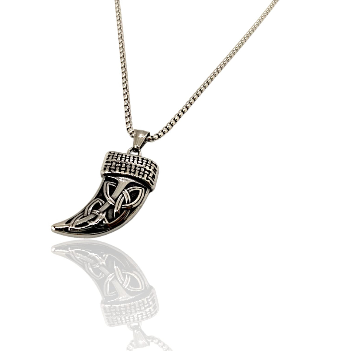 Habibi Jewels Collana Dente di Lupo Celtico da Uomo in Acciaio con Catena a Maglia Veneziana Chiusura a Moschettone Idea Regalo Festa del Papà Natale Compleanno Laurea