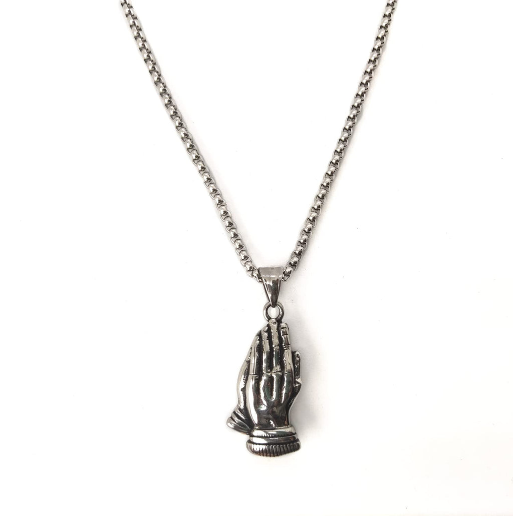 Habibi Jewels Collana in Acciaio con Ciondolo Mani in Preghiera Uomo Catena Maglia Veneziana Chiusura a Moschettone Idea Regalo Festa del Papà Compleanno Laurea Religione