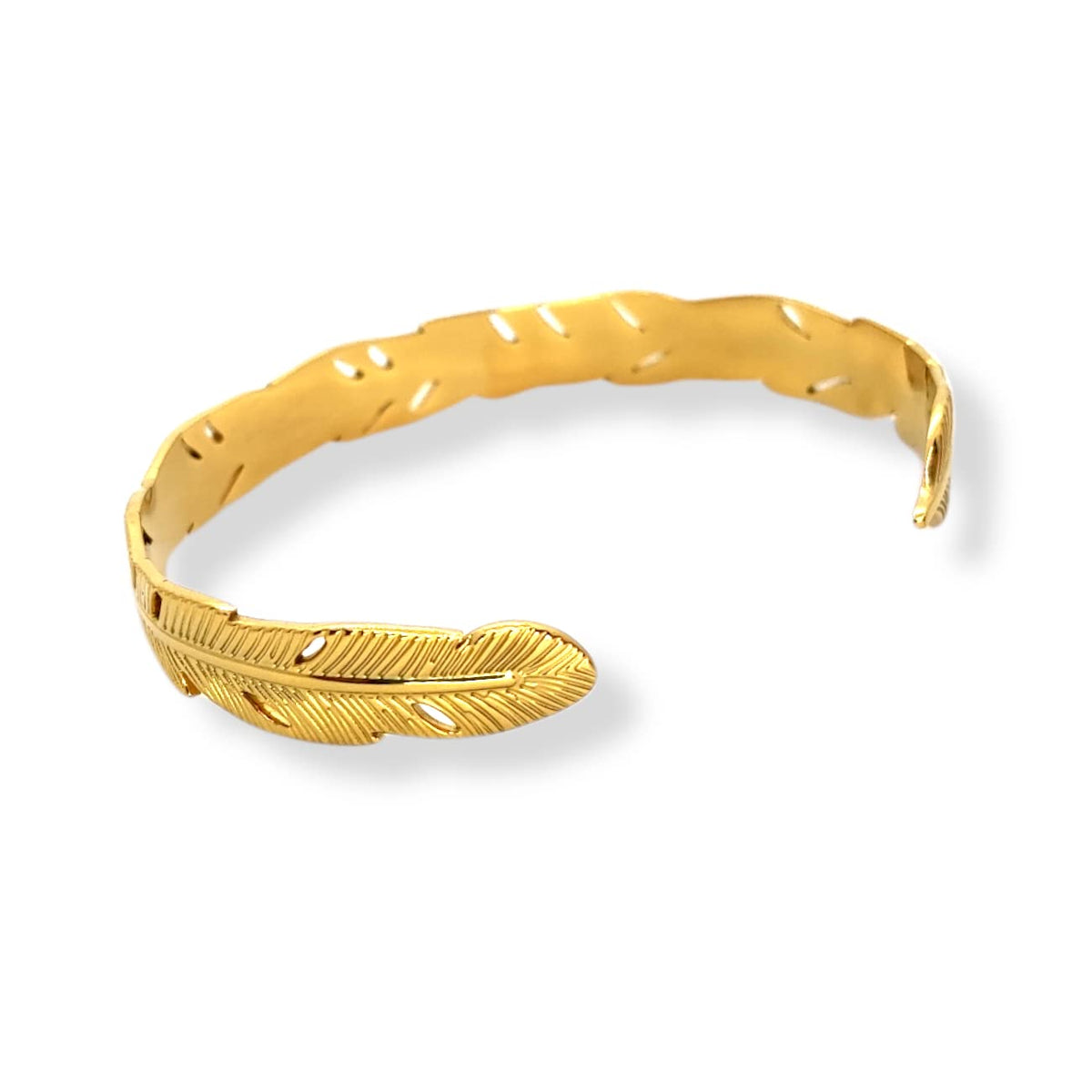 Habibi Jewels Bracciale Fascia Donna Uomo in Acciaio Modello Rigido Gold Color Oro Giallo Dorato con Piuma Regolabile Bracelet for Man Regalo Uomo Festa del Papà Compleanno Laurea Natale