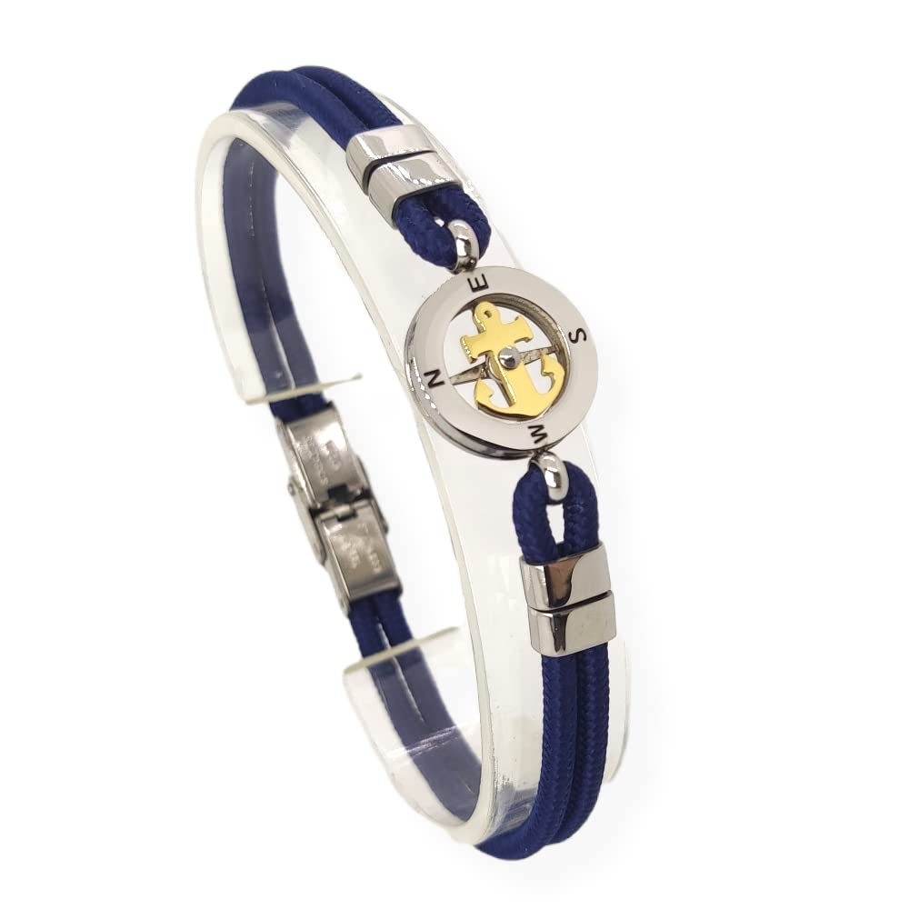 Habibi Jewels Bracciale Ancora Uomo in Acciaio e Cordino Blu con Centrale Dorata Chiusura ad Incastro Braccialetto Navy Idea Regalo Festa del Papà Compleanno Laurea