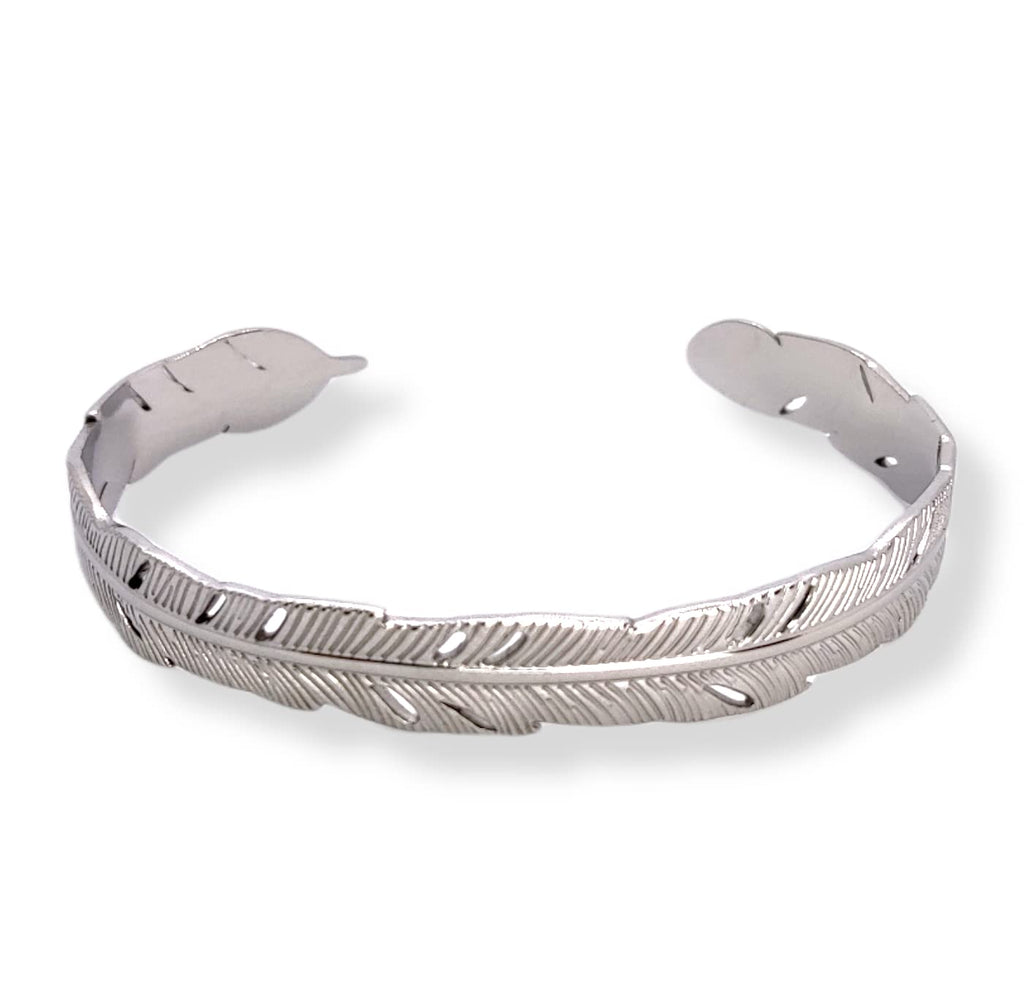 Habibi Jewels Bracciale Fascia Donna Uomo in Acciaio Modello Rigido con Piuma Regolabile Bracelet for Man Regalo Uomo Festa del Papà Compleanno Laurea Natale
