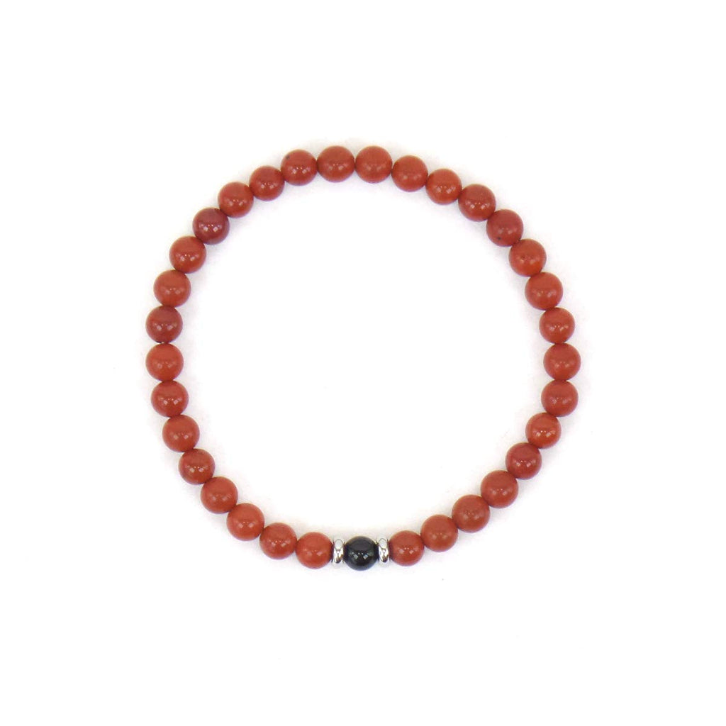 Bracciale Elastico con Pietre dure naturali Diaspro Rosso e Onice nera 6 mm ed elementi in Acciaio per Uomo Donna Made in Italy artigianale Fatto a mano Braccialetto