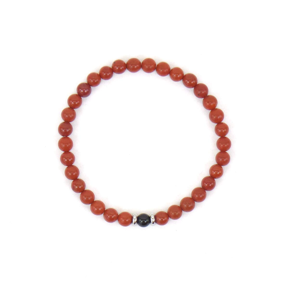 Bracciale Elastico con Pietre dure naturali Diaspro Rosso e Onice nera 6 mm ed elementi in Acciaio per Uomo Donna Made in Italy artigianale Fatto a mano Braccialetto