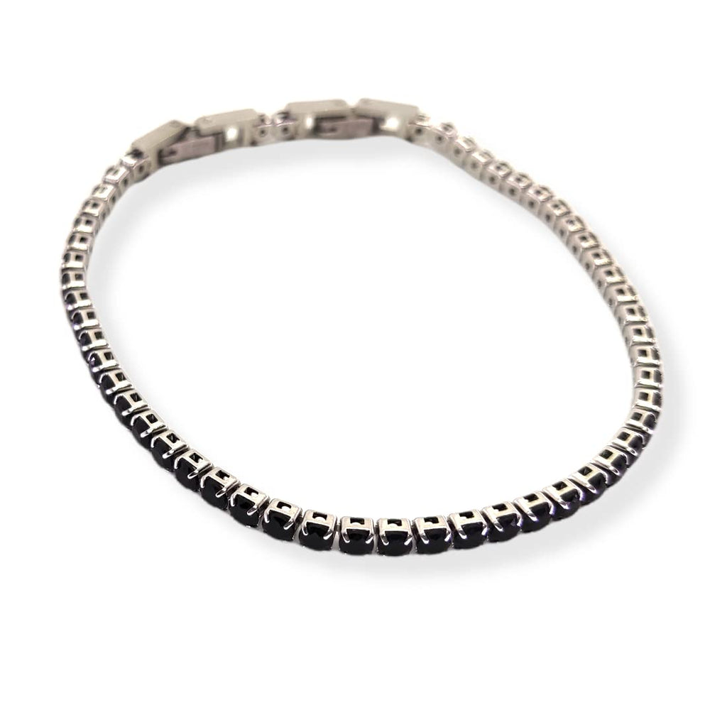 Habibi Jewels Bracciale Tennis Donna Uomo in Acciaio Nero Strass Brillantini Braccialetto Idea Regalo Compleanno Laurea