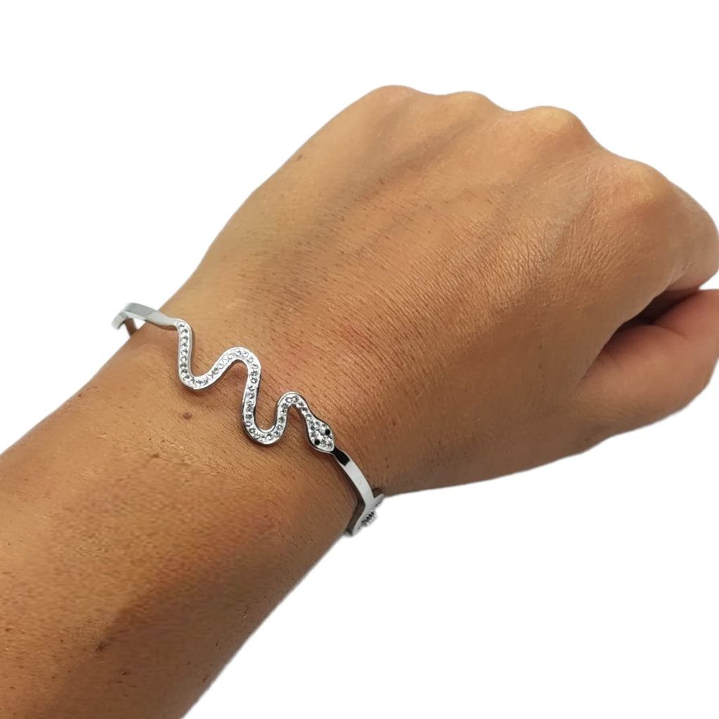 Habibi Jewels Bracciale brillantini Donna Acciaio rigido con serpente zirconi modello a manetta braccialetto ragazza gioiello bijoux