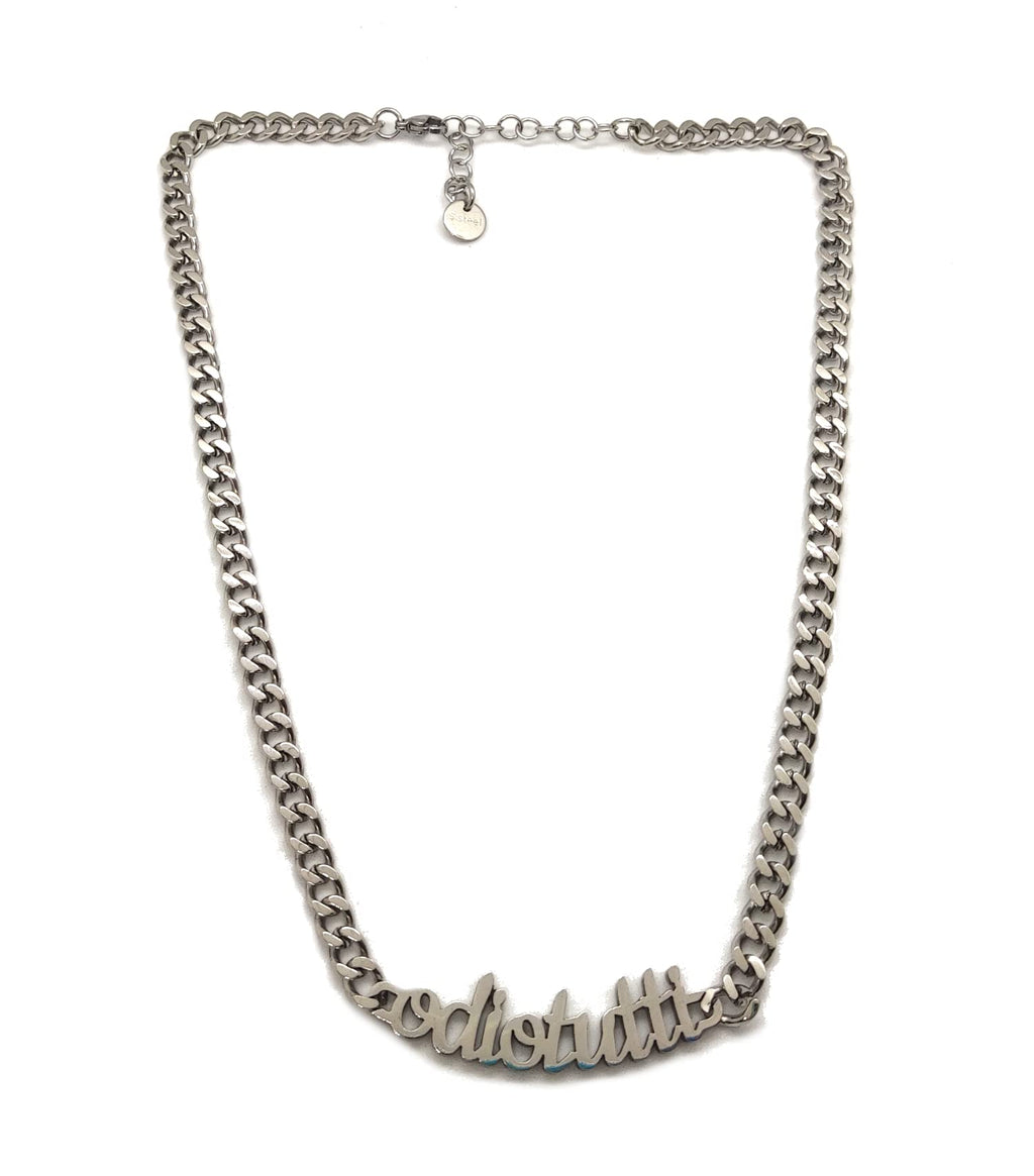 Habibi Jewels Collana in Acciaio da Donna con scritta ODIO TUTTI Silver a Maglia Larga Collanina Necklace for Woman Regalo Compleanno Laurea Onomastico Festa della Mamma