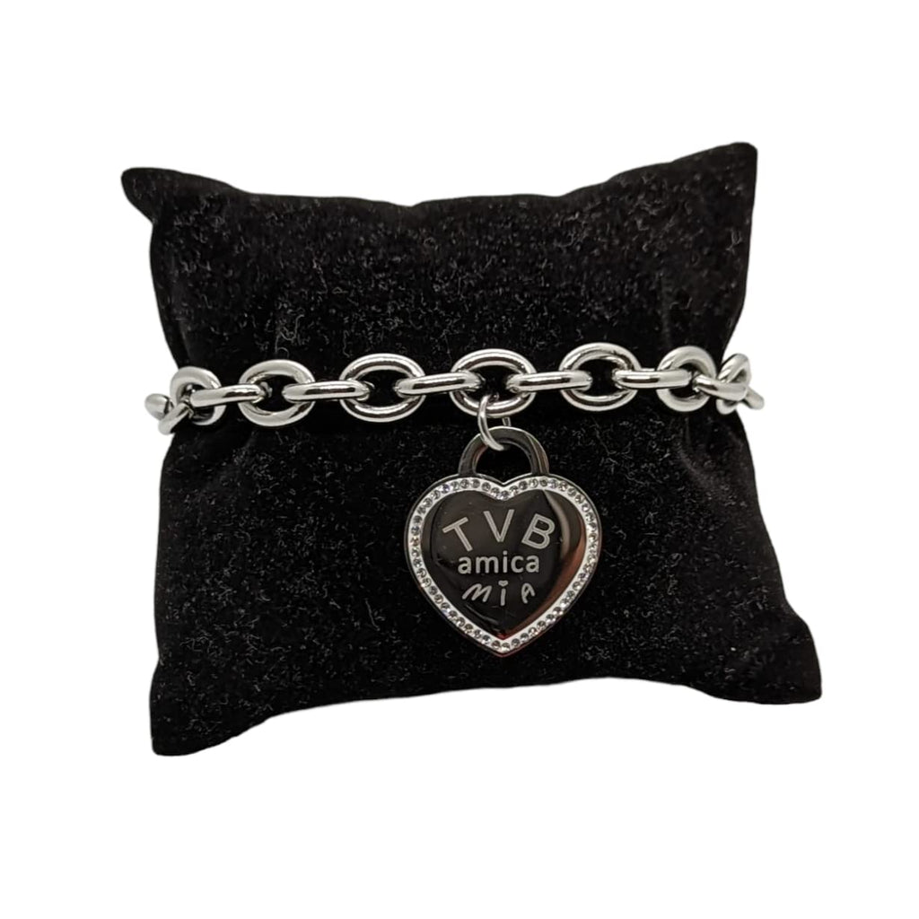 Habibi Jewels Bracciale da Donna in Acciaio con Cuore Scritta Frase TVB AMICA MIA Zirconi Catena a Maglia Larga Braccialetto Compleanno Laurea Onomastico Festa della Mamma Festa della Donna Amicizia