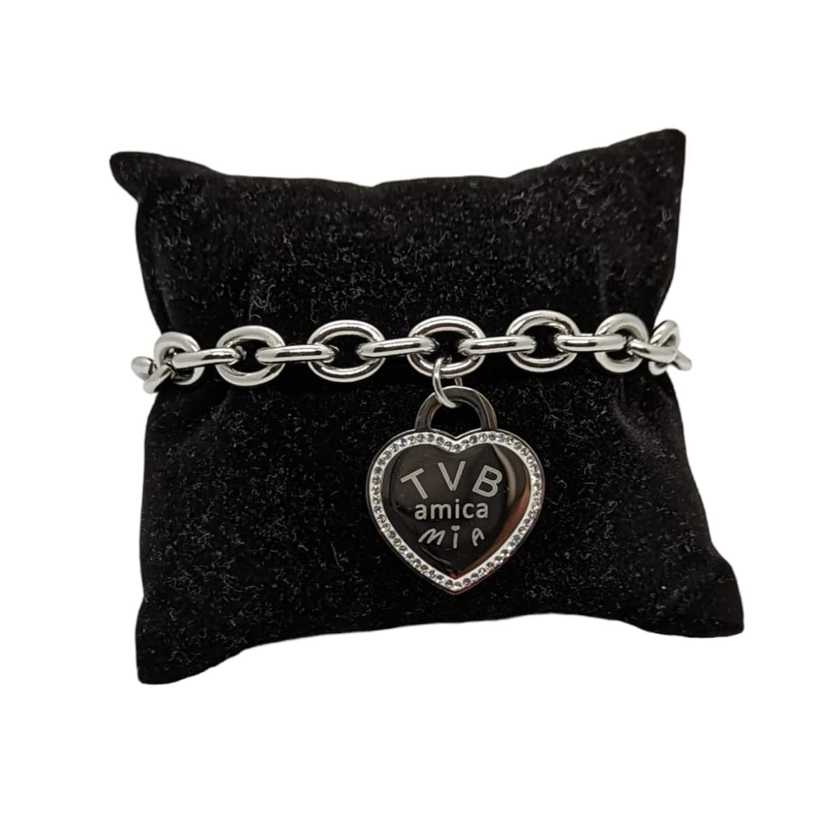 Habibi Jewels Bracciale da Donna in Acciaio con Cuore Scritta Frase TVB AMICA MIA Zirconi Catena a Maglia Larga Braccialetto Compleanno Laurea Onomastico Festa della Mamma Festa della Donna Amicizia