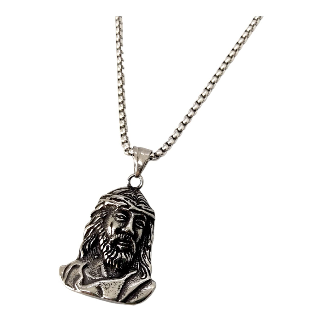 Habibi Jewels Collana Volto Santo Gesù da Uomo in Acciaio con Catena a Maglia Veneziana Cristo Religione Chiusura a Moschettone Idea Regalo Festa del Papà Natale Compleanno Laurea