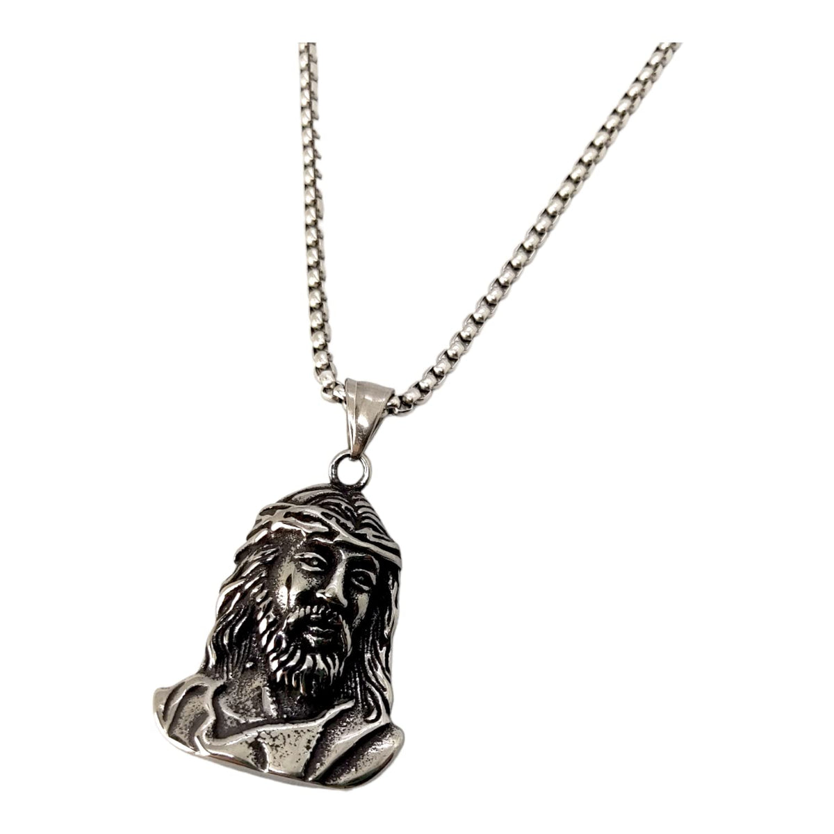 Habibi Jewels Collana Volto Santo Gesù da Uomo in Acciaio con Catena a Maglia Veneziana Cristo Religione Chiusura a Moschettone Idea Regalo Festa del Papà Natale Compleanno Laurea