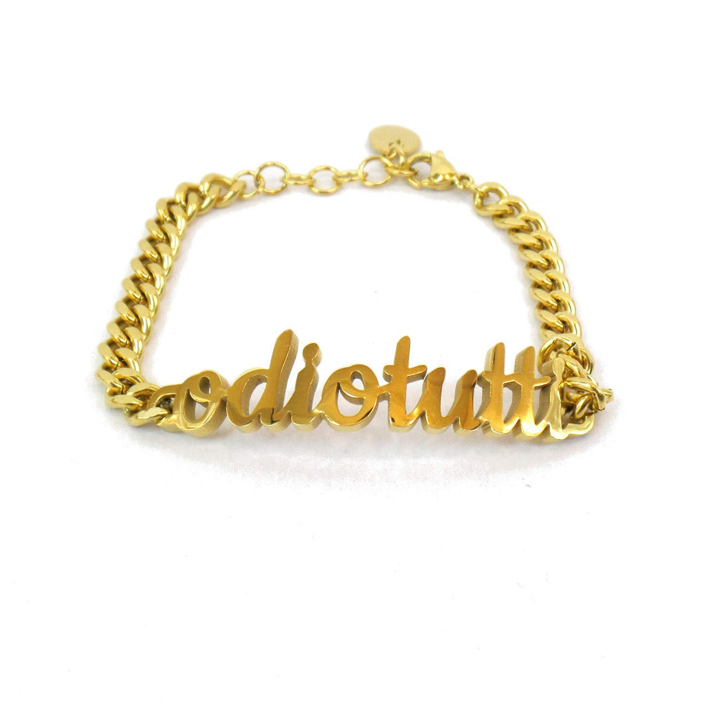 Habibi Jewels Bracciale in Acciaio Inox a maglia da Donna con scritta Odio Tutti color giallo braccialetto ragazza