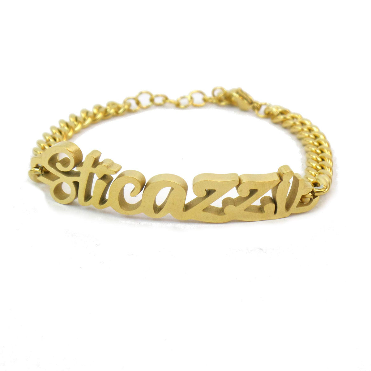 Habibi Jewels Bracciale in Acciaio Inox a maglia larga da Donna con scritta Sticazzi color Oro giallo Gold braccialetto Idea Regalo Compleanno Amicizia