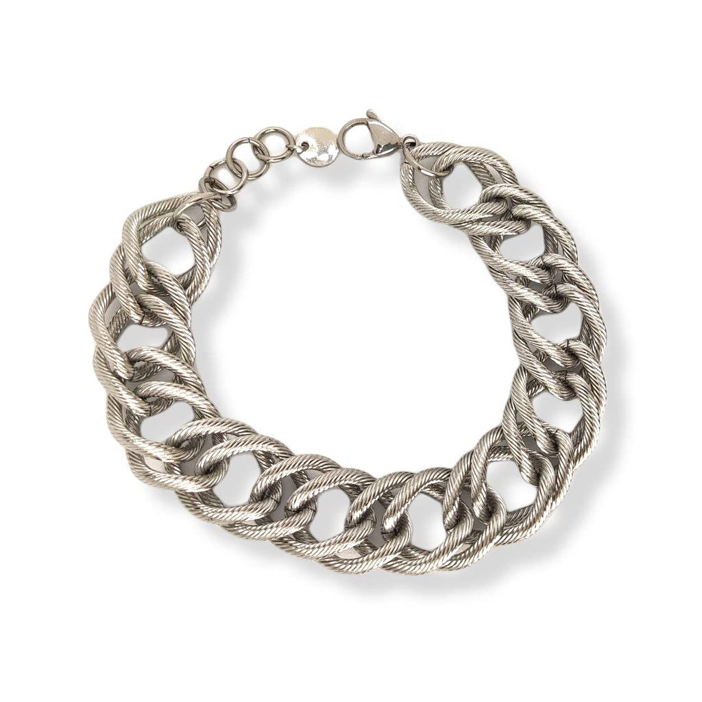 Habibi Jewels Bracciale Catena Donna in Acciaio modello a Maglia Larga Massiccia Rigata Bracelet for woman Regalo Festa della mamma Laurea Compleanno Braccialetto