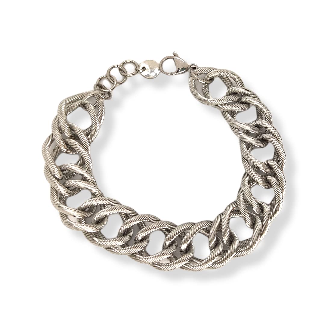Habibi Jewels Bracciale Catena Donna in Acciaio modello a Maglia Larga Massiccia Rigata Bracelet for woman Regalo Festa della mamma Laurea Compleanno Braccialetto