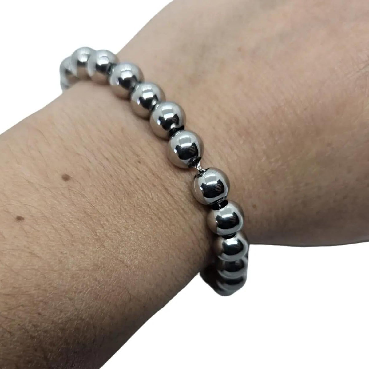 Habibi Jewels Bracciale Sfere e Cuore Sonaglio in Acciaio Silver Argentato 8 mm da Donna - Palline in Acciaio - Idea Regalo Ragazza Compleanno Festa della Mamma Natale