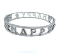 Habibi Jewels Bracciale Happy in Acciaio rigido da Donna Scritta zirconi bianchi braccialetto Chiusura a Manetta bracelet for woman Idea Regalo Compleanno Laurea Amicizia Amore