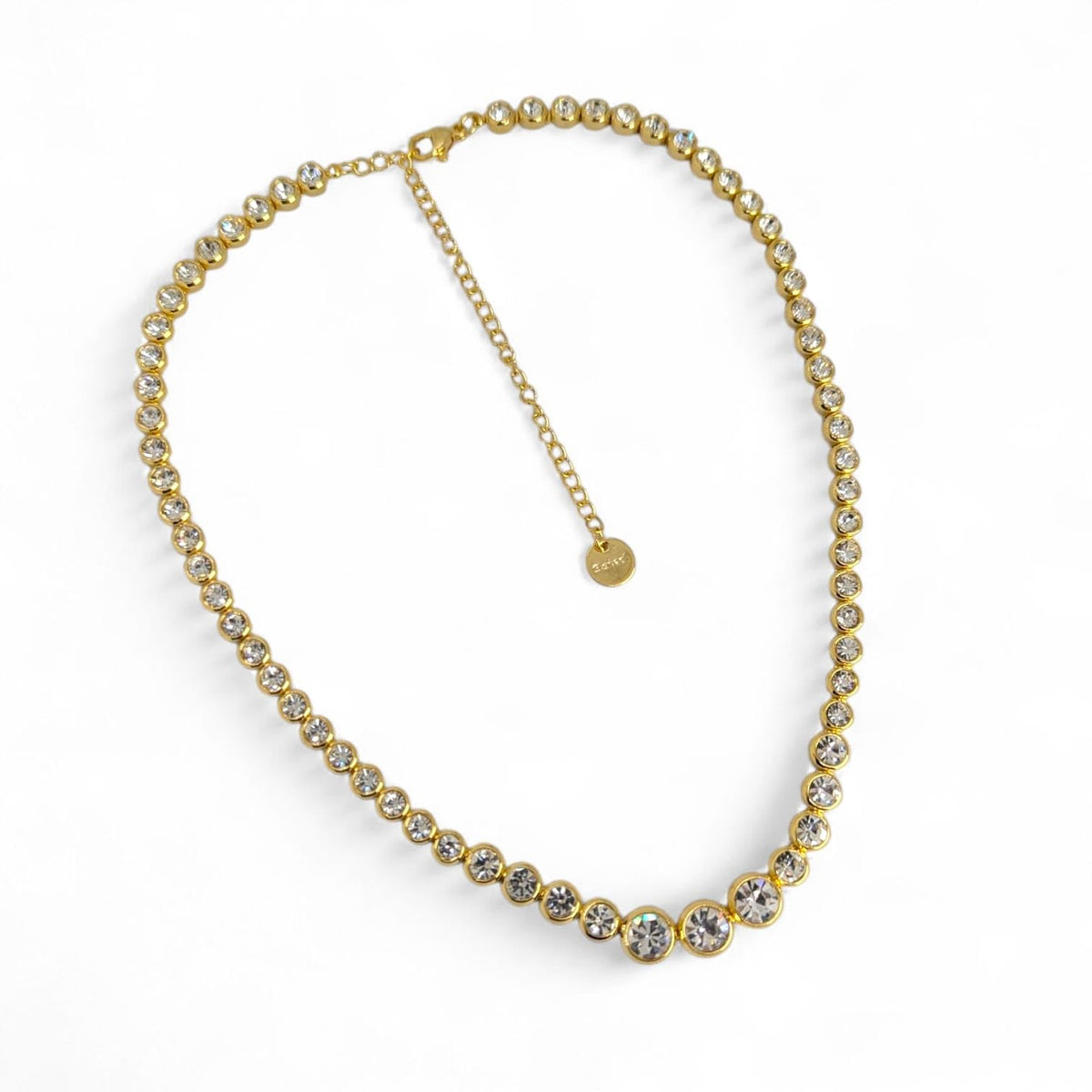 Habibi Jewels Collana da Donna in Acciaio Gold Modello Girocollo Tennis con Cristalli Punti Luce Decrescenti Ideale per Occasioni Speciali Idea Regalo Ragazza Compleanno Festa della Mamma Natale