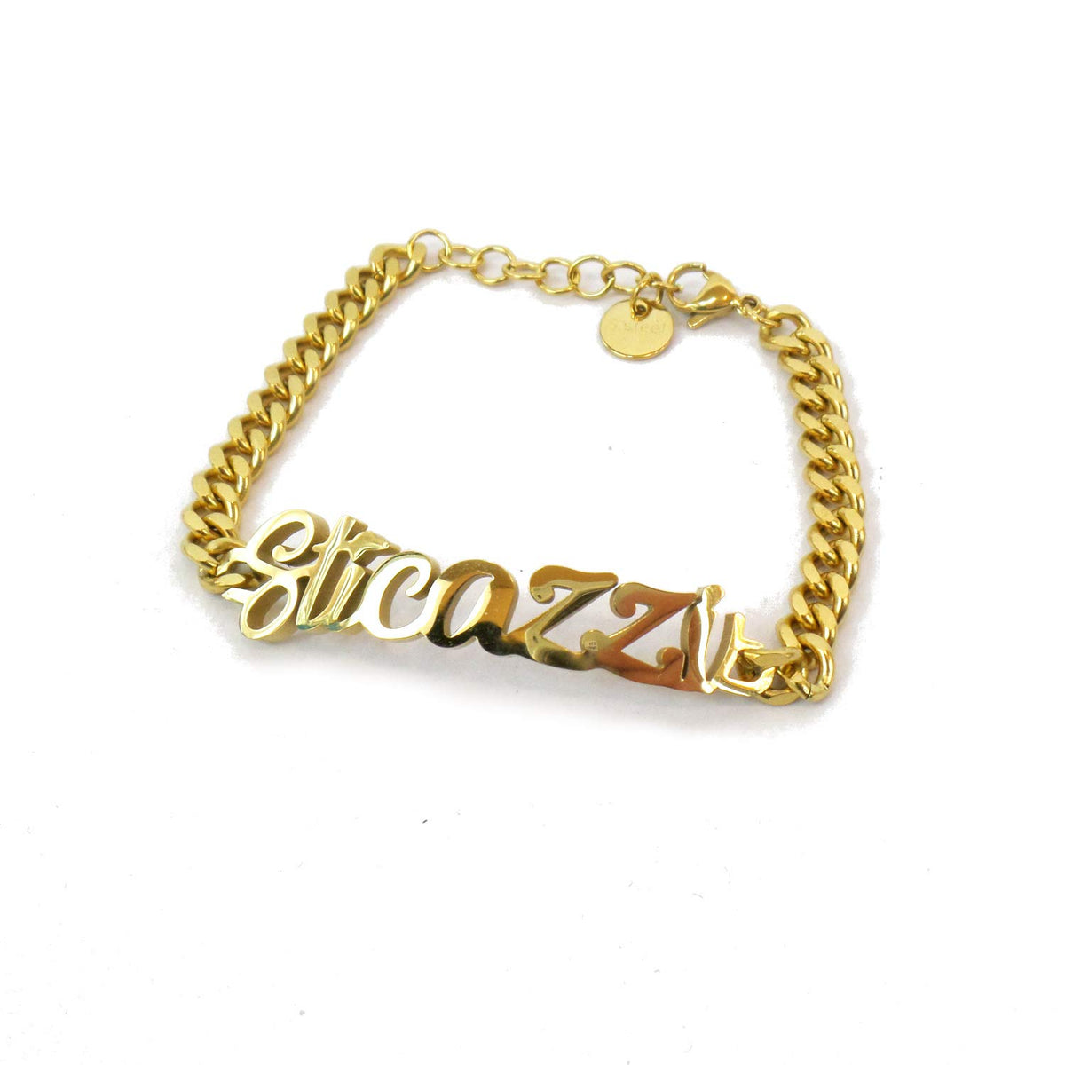 Habibi Jewels Bracciale in Acciaio Inox a maglia larga da Donna con scritta Sticazzi color Oro giallo Gold braccialetto Idea Regalo Compleanno Amicizia