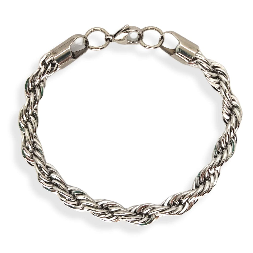 Habibi Jewels Bracciale da Uomo in Acciaio Modello Catena Corda Intrecciata Treccia Torcione Braccialetto Idea Regalo Festa del Papà Compleanno Laurea