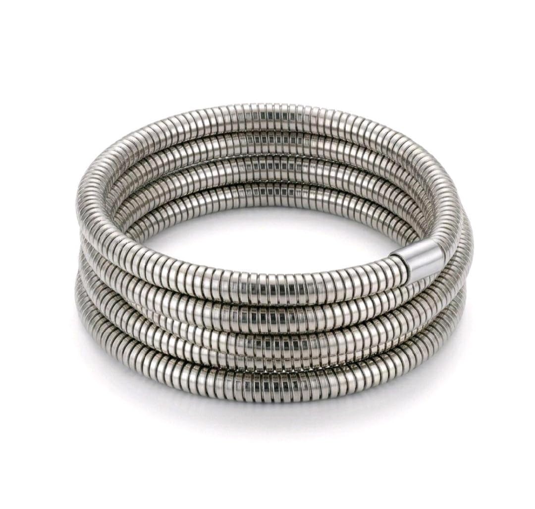 Habibi Jewels Bracciale in Acciaio Silver Argentato a Spirale a Molla Adatto a tutti i polsi da Donna Regolabile Idea Regalo