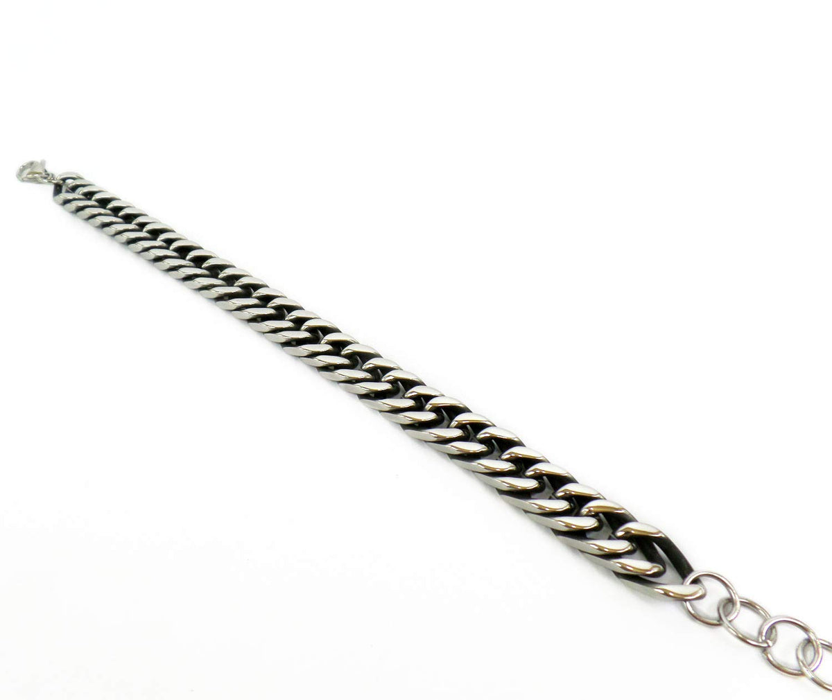 Habibi Jewels Bracciale da Uomo Modello Catena Moto A Maglia Stretta in Acciaio E Nero Braccialetto Regolabile 10 MM