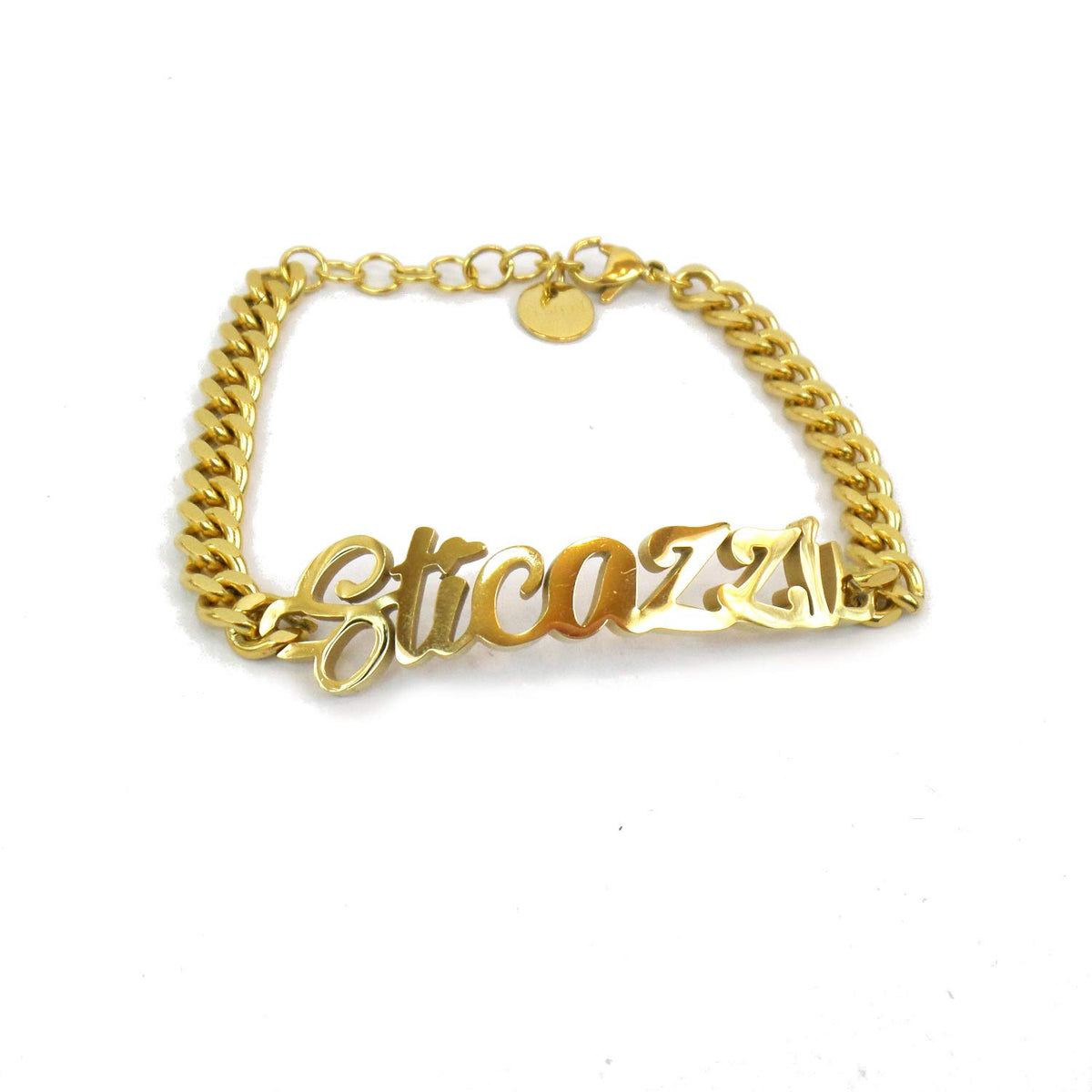Habibi Jewels Bracciale in Acciaio Inox a maglia larga da Donna con scritta Sticazzi color Oro giallo Gold braccialetto Idea Regalo Compleanno Amicizia