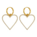 Orecchini in Acciaio Gold Cerchietti con Cuore Brillantini Strass da Donna Eleganti e Raffinati Idea Regalo
