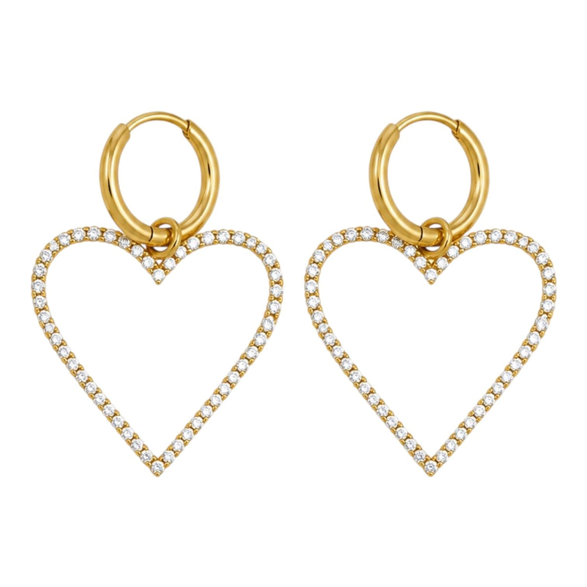 Orecchini in Acciaio Gold Cerchietti con Cuore Brillantini Strass da Donna Eleganti e Raffinati Idea Regalo
