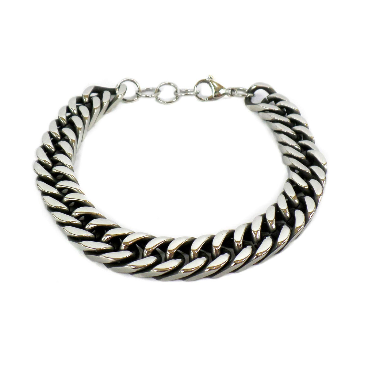 Habibi Jewels Bracciale da Uomo Modello Catena Moto A Maglia Stretta in Acciaio E Nero Braccialetto Regolabile 10 MM