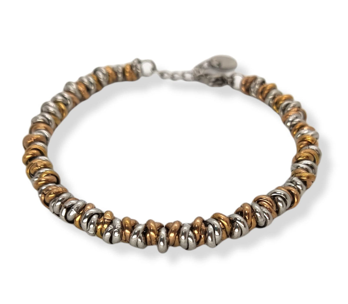 Bracciale Cerchietti Donna in Acciaio con Nodini Intrecciati Bronzo Chiusura a Moschettone Braccialetto Ragazza Bracelet for Woman Idea Regalo Festa della Mamma Festa della Donna Compleanno Laurea